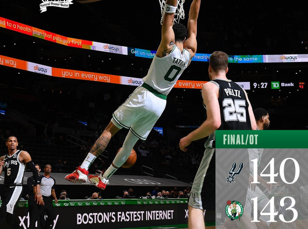  塔图姆关键抢断绿军加时险胜纽约尼克斯